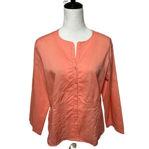 Vintage Talbots Top Womens 12 Orange‎ Button Up Split Round Neck Beachy NWT